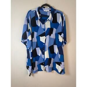Rose + Olive Button Down Top with 3/4 Sleeves and Geometric Print Size 3X